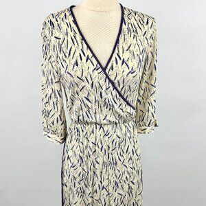 Vintage 1980s Wrap Dress | Pull Over | White | Blue | Feather | Elastic Waist
